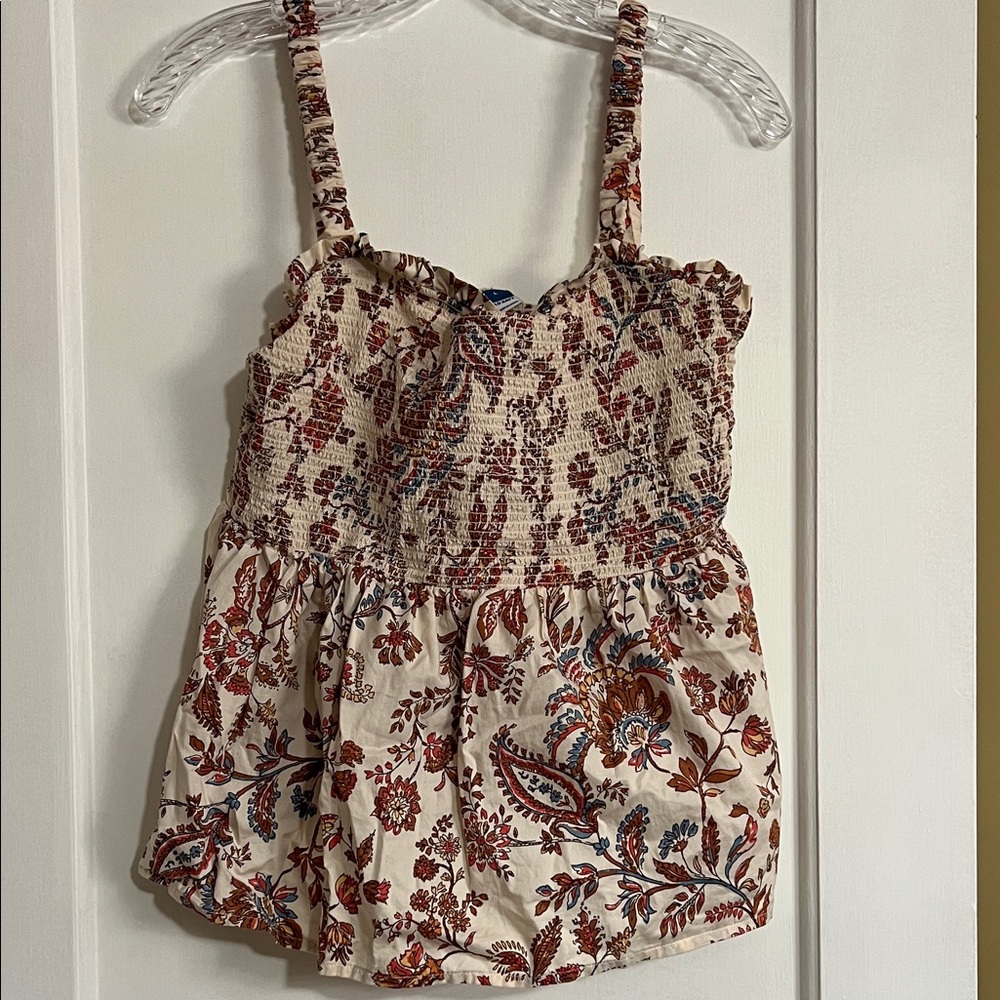 Old Navy Cream Floral Smocked Tank